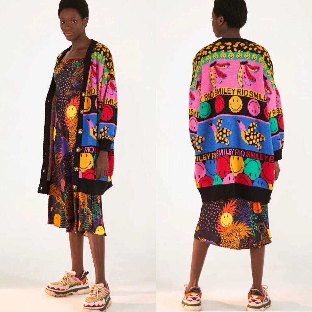 Farm Rio Smiley Graphic Elements Ainika Cardigan, XS - Picture 2 of 9